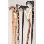 A Collection of Six Various Walking Sticks with Novelty Animal and Fish Handles