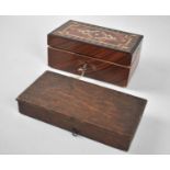 A 19th Century Oak Sovereign Scale Box together with a Rectangular Money Box with Printed Paper