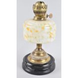 A Late Victorian Brass Oil Lamp Base with Coloured Glass Reservoir, 33cms High