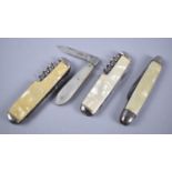 A Collection of Four Pocket and Multitool Knives, One with Silver Blade