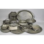 A Large Collection of Hand Beaten Pewter to Comprise Trays, Plates, Tazza etc, Various Condition