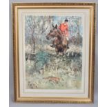 A Large Gilt Framed Artists Proof Print After Michael Lyne, Huntsman on Horse with Fox Running