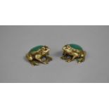 A Pair of Oriental Brass and Jade Studies of Frogs, Each 4cms Long