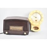 A Vintage Two Band Bakelite Radio together with a Bakelite Cased Wall Clock Both in need of Some