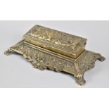 A Late 19th/Early 20th century French Brass Five Division Stamp Box with Relief Decoration, 22cms