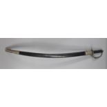 A Vintage Indian Curved Blade Sword with Scabbard, Engraved Blade