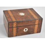 A Late 19th Century Burr Walnut Lidded Box with Banded Inlay and Mother Of Pearl Escutcheons,