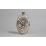 A Silver Plated Britannia Metal Oval Hip Flask Decorated in relief with Swallows in Flight, 13.