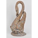 A 19th Century Cast Iron Painted Door Porter in the Form of a Swan, 33cms High