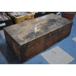 A Vintage Stained Pine Dovetail Jointed Wooden Box with Hinged Lid, 90cms Wide