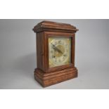 An Edwardian Oak American Mantel Clock Case with Replacement Electric Movement, 32cms High