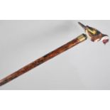 A Modern Carved and Painted Tall Walking Stick, Handle Decorated as a Goldfinch, 123cms High