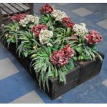 Two Wooden Planters Containing Artificial Flowers, 100cms Wide