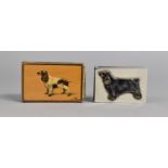 A Sterling Silver Match Box with Applied Enameled Spaniel Dog, 4.3x3x1.2cm Together with a Treen