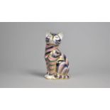 A Royal Crown Derby Paperweight, Seated Cat, Gold Button, 12.5cm high