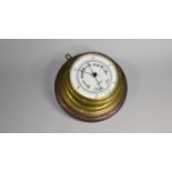 A Late Victorian/Edwardian Brass Cased Wall Hanging Ships Aneroid Barometer, Mounted on Wooden