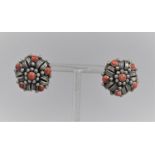 A Large Pair of Brittania Silver and Coral Earrings, Stamped 925, 2.5cm Diameter