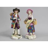 A Pair of Continental Porcelain Figures, Flower Pickers, Lady with Loss to Hand, 24.5cm high