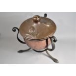 An Early 20th Century Arts and Crafts Copper and Wrought Iron Coal Bucket, the Domed Cover with