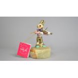 An Enamelled American Study of Clown Playing Violin on Onyx Plinth, By Creative Concepts and