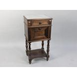 A French Marble Topped Bedside Cabinet with Small Drawer and Pull Down Metal Lined Pot Cupboard,