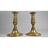 A Pair of Georgian Style Brass Candlesticks on Oval Bases, 16cms High