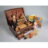 A Vintage Hand Sewn Travel Case containing Various Vintage Sundries to include Platypus Doll,