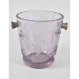 A Continental Etched Lilac Glass Ice Bucket with Turned Silver Handles, Body Decorated with Fish,