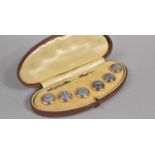 An Early 20th Century Cased Set of Six Yellow Metal Mounted and Backed Dress Studs, Each Housing