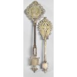 Two Pierced Brass Ethiopian or Abyssinian Coptic Church Processional Hand Crosses of Intertwined