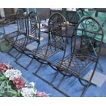 A Set of Four Wrought Iron Folding Patio Chairs with Scrolled and Lattice Work Seats and Back, 98cms