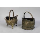 Two Mid 20th Century Brass Helmet Shaped Coal Scuttles