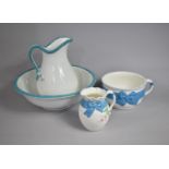 An Early 20th Century Wedgwood White Glazed Wash Bowl and Jug Decorated with Blue Rope and Ribbon