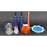 A Collection of Various Glassware to include Blue Glass Bottles of Ribbed Form, Vaseline Glass