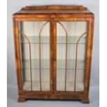 An Art Deco Walnut Display Cabinet with Galleried Back, 89cms Wide