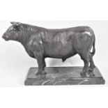 A Modern Patinated Bronze Study of a Continental Bull Set on Green Marble Plinth Base, 26cms Long