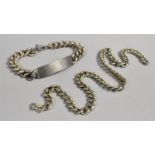 An Identity Bracelet Stamped 'Silver' to Bar However Chain Unmarked Together with a White Metal