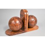 A Pair of Modern Burr Wood Book Ends in the Form of Balls, 19.5cms High