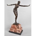 A Large Heavy Bronze Figure in the Art Deco Style After Chiparus, Dancing Girl on Stepped Marble