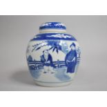 A Chinese Porcelain Blue and White Ginger Jar Decorated with Figures in Garden Setting, Six