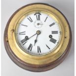 A Vintage Brass Ships Clock Stamped BS Set on Later Turned Wooden Plinth, Working Order, 19.5cms