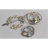 Two Silver Brooches and a Scarf Clip all 925, One Macintosh Style by Kit Heath, Scottish Pin with