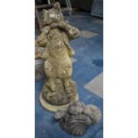 A Reconstituted Stone Garden ornament, Cat Playing Pipe together with a Small Squirrel