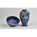 Two Pieces of Blue Lustre to Comprise Carlton Ware Bowl Decorated with Oriental Vase of Flowers