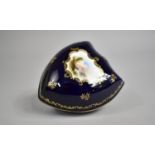 A Coalport Shield Shaped Box with Hand Painted Cartouche on Cobalt Blue Ground Enriched with Gilt