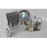 A Collection of Silver Plate to Include Easel Back Picture Frame, Combination Toast Rack, Sugar