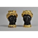 Two 20th Century Porcelain Spill Vases Modelled as Male and Female Heads in Traditional Gilt