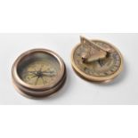 A Small Reproduction Brass Pocket Combination Sundial and Compass, as Was Made by Stanley of London,