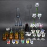 A Collection of Various Glassware to include Set of Six Amber Tumblers, Tot Glass Etc