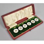 A Cased Set of Pearl and Gold Buttons, Unmarked but Test 9ct with Yellow Metal Fasteners